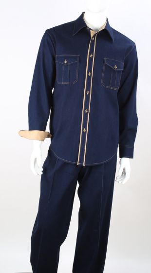 Royal Diamond Men's Outlet 2 Piece Long Sleeve Denim Walking Suit - Light Accents