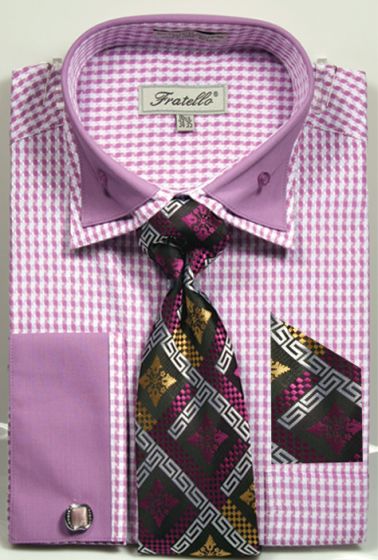 Fratello Men's Outlet French Cuff Dress Shirt Set - Double Collar