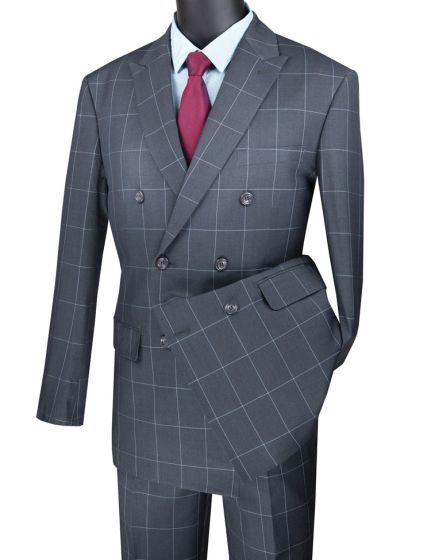 Vinci Men's 2 Piece Modern Fit Suit - Windowpane