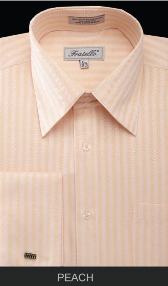 Fratello Men's Outlet French Cuff Dress Shirt - Herringbone Stripe