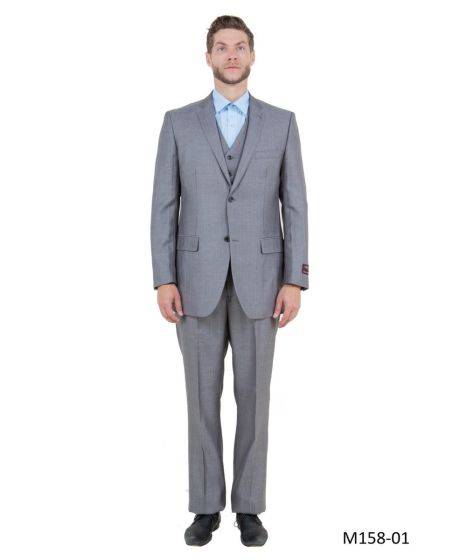 Tazio Men's 3 Piece Sharkskin Suit - Textured Solid
