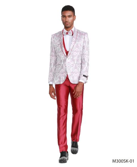 Tazio Men's 4 Piece Outlet Skinny Fit Suit - Blooming Flowers