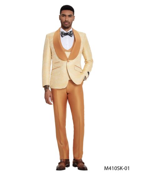 Tazio Men's 3 Piece Skinny Fit Fashion Suit - Wide Shawl Lapel