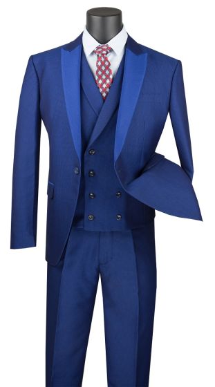 Vinci Men's 3 Piece Wool Feel Slim Fit Suit - Textured Jacquard