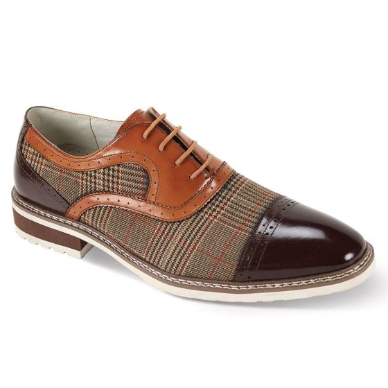 Giovanni Men's Leather Dress Shoe - Plaid Accent Panel