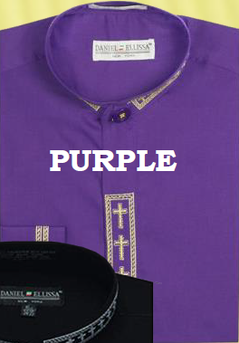 Daniel Ellissa Men's Banded Collar Dress Shirt - Cross Embroidery