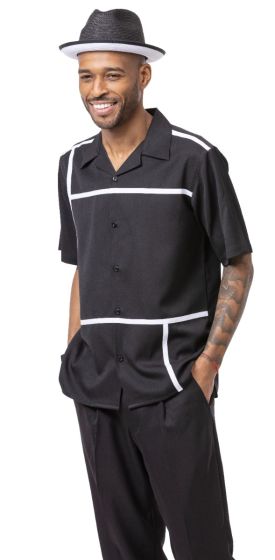 Montique Men's 2 Piece Short Sleeve Walking Suit - Crisp Windowpane