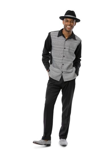 CCO Men's Long Sleeve 2 Piece Walking Suit - Textured Stripes