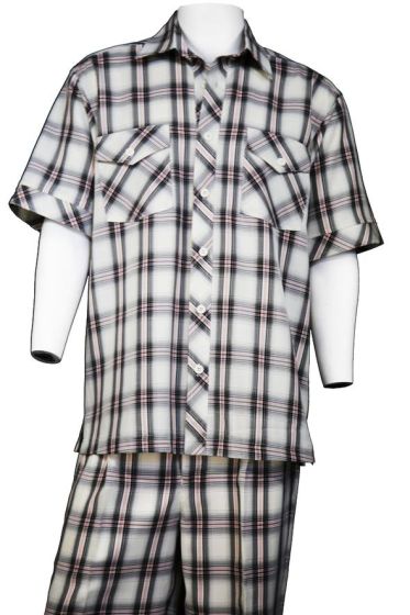 Canto Men's 2 Piece Short Sleeve Walking Suit - Fashion Windowpane