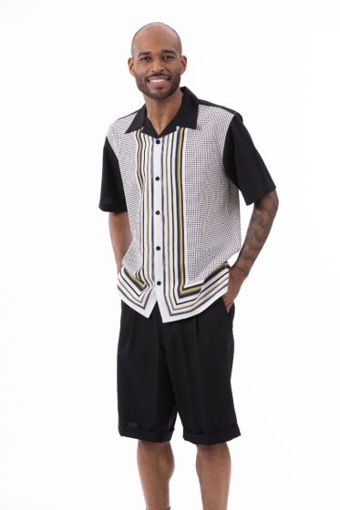 Montique Men's 2 Piece Short Set Walking Suit - Square Dot