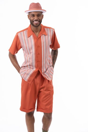 Montique Men's 2 Piece Short Set Walking Suit - Triple Stripes