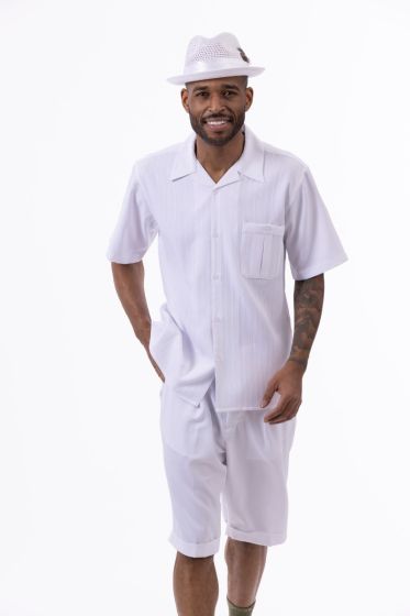 Montique Men's 2 Piece Short Set Walking Suit - Light Stripes