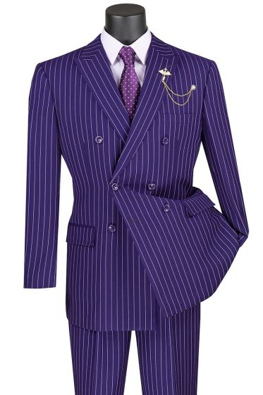 CCO Men's 2 Piece Double Breasted Outlet Suit - Banker Pinstripe