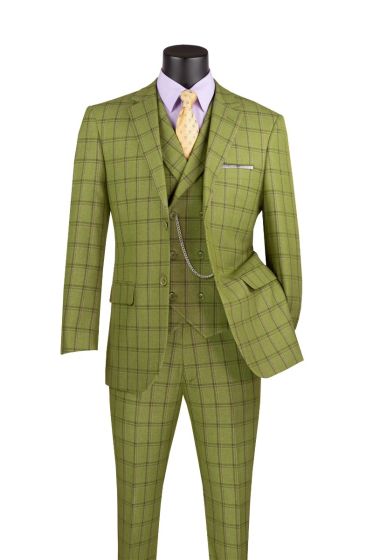 CCO Men's Outlet 3 Piece Windowpane Suit - Double Breasted Vest