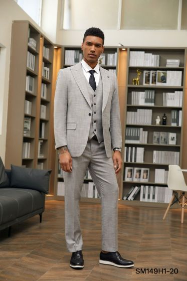 Stacy Adams Men's 3 Piece Hybrid Suit - Windowpane Texture