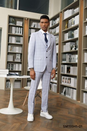 Stacy Adams Men's 3 Piece Hybrid Suit - Windowpane Pattern