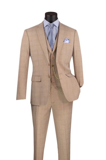 CCO Men's Outlet 3 Piece Slim Fit Suit - Glen Plaid