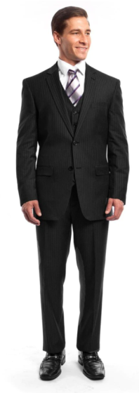 Tazio Men's 3 Piece Executive Pinstripe Suit - Stylish 6 Button Vest