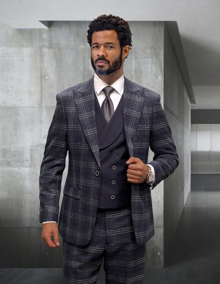 CCO Men's Outlet 2 Piece 100% Wool Fashion Suit - Plaid Pattern