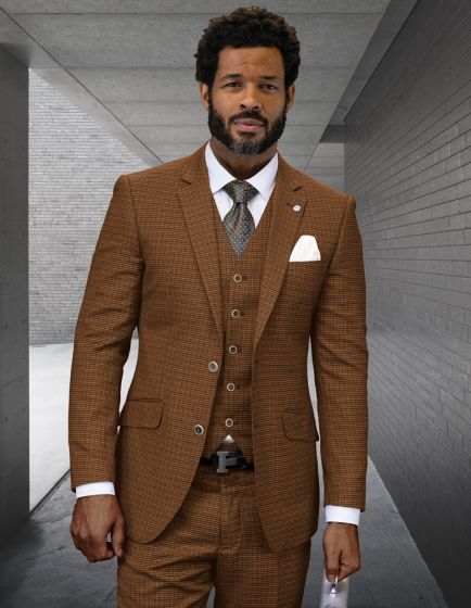 Statement Men's 3 Piece 100% Wool Fashion Suit - Rich Stitch Pattern