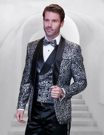 Statement Men's Outlet 3 Piece Modern Fit Tuxedo - Swirl Pattern