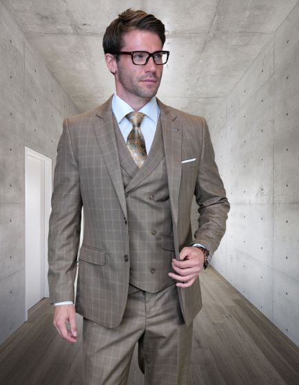 Statement Men's 100% Wool 3 Piece Suit -  Sharp Windowpane