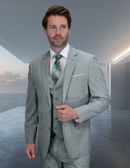 Statement Men's Outlet 3 Piece 100% Wool Fashion Suit - Sharkskin