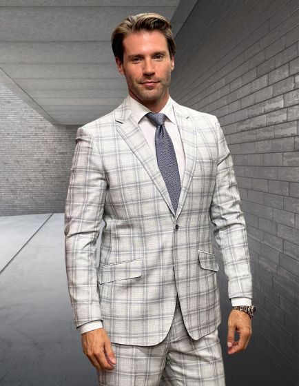 Statement Men's Outlet 100% Wool 2 Piece Suit - Double Lined Windowpane