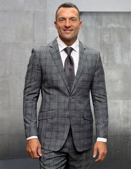Statement Men's Outlet 100% Wool 2 Piece Suit - Textured Windowpane