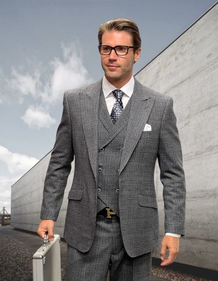 Statement Men's 3 Piece 100% Wool Tweed Fashion Suit - Plaid Pattern