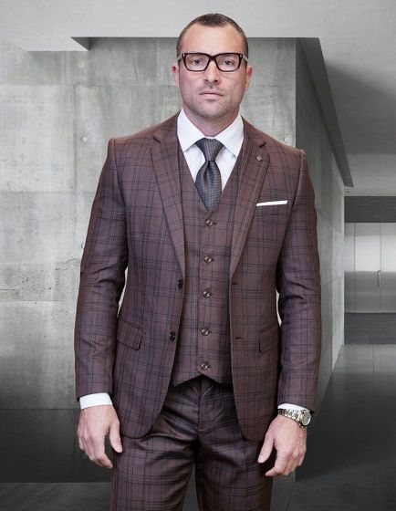 Statement Men's 100% Wool 3 Piece Suit - Plaid Fashion