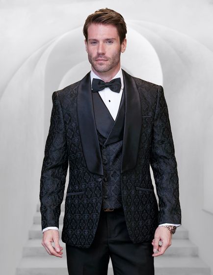 Statement Men's 3 Piece Wool Tuxedo - Deep Shawl Lapel