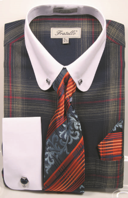 Fratello Men's Outlet 100% Cotton French Cuff Dress Shirt Set - White Accents