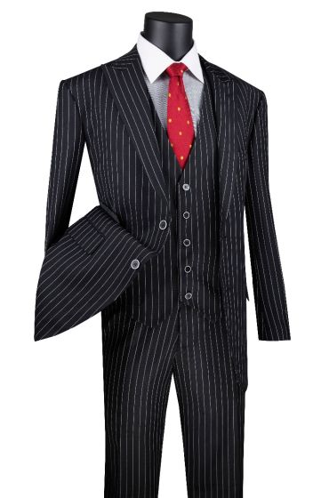 CCO Men's Outlet 3 Piece Wool Feel Executive Suit - Vibrant Pinstripe