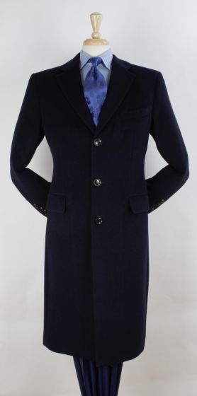 Veno Giovanni Men's 100% Wool Full Length Top Coat - 3 Button Coat