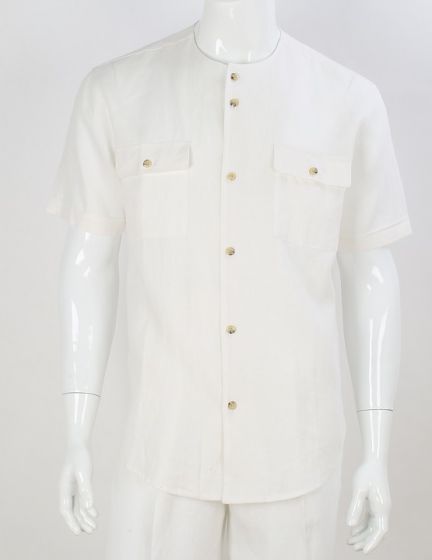 Apollo King Men's Short Sleeve Linen Casual Shirt - No Collar