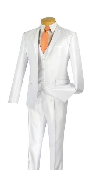 Vinci Men's Wool Feel 3 Piece Outlet Slim Fit Suit - Sharkskin