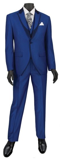 Vinci Men's 3 Piece Wool Feel Slim Fit Suit - Fashion Accents