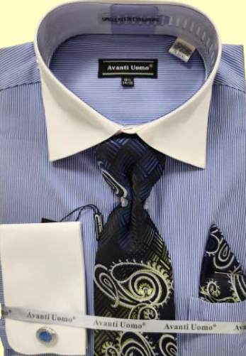Avanti Uomo Men's Outlet French Cuff Dress Shirt Set - Micro Stripe