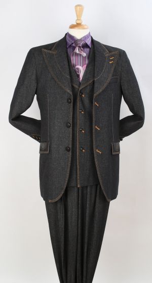 Royal Diamond Men's 3pc Fashion Suit - 100% Cotton Denim