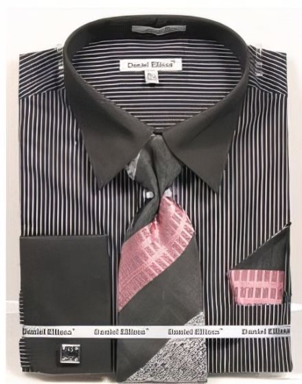 Daniel Ellissa Men's French Cuff Shirt Set - Diagonal Striped Designs