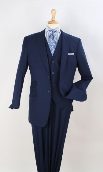 Apollo King Men's 3pc 100% Wool Suit - Fashion Peak Lapel