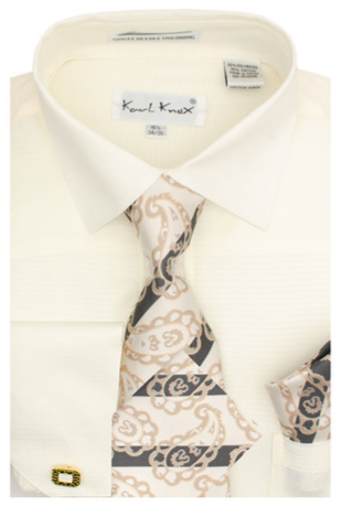 Karl Knox Men's French Cuff Shirt Set - Hollow Jacquard