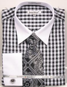Daniel Ellissa Men's Outlet French Cuff Shirt Set - Tiled Jacquard Tie