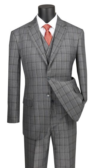 Vinci Men's 3 Piece Executive Suit - Double Breasted Vest