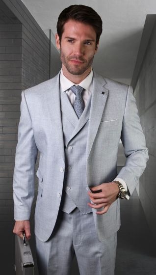 Statement Men's 3 Piece 100% Wool Fashion Suit - Soft Textured Solid