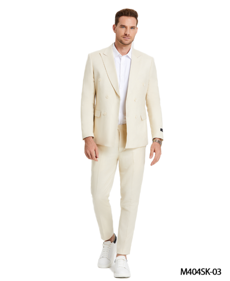 Sean Alexander Men's 2 Piece Double Breasted Suit - Linen Look
