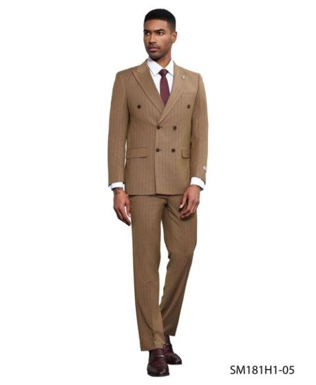 Stacy Adams Men's 2 Piece Pinstripe Hybrid Fit Suit - Double Breasted