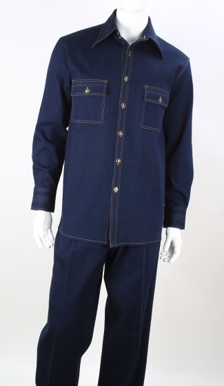 Royal Diamond Men's 2 Piece Long Sleeve Denim Walking Suit - Gold Buttons