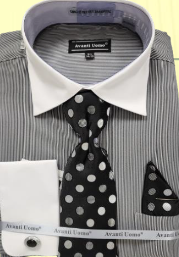Avanti Uomo Men's French Cuff Dress Shirt Set - Micro Stripe